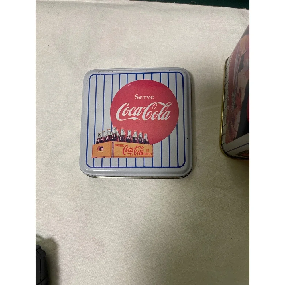 Vintage Coca-Cola Baseball Theme Collectible Tin Square Metal Storage Box 5in